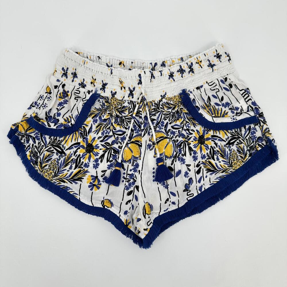 Poupette St Barth Blue and Yellow Floral Shorts, size XS